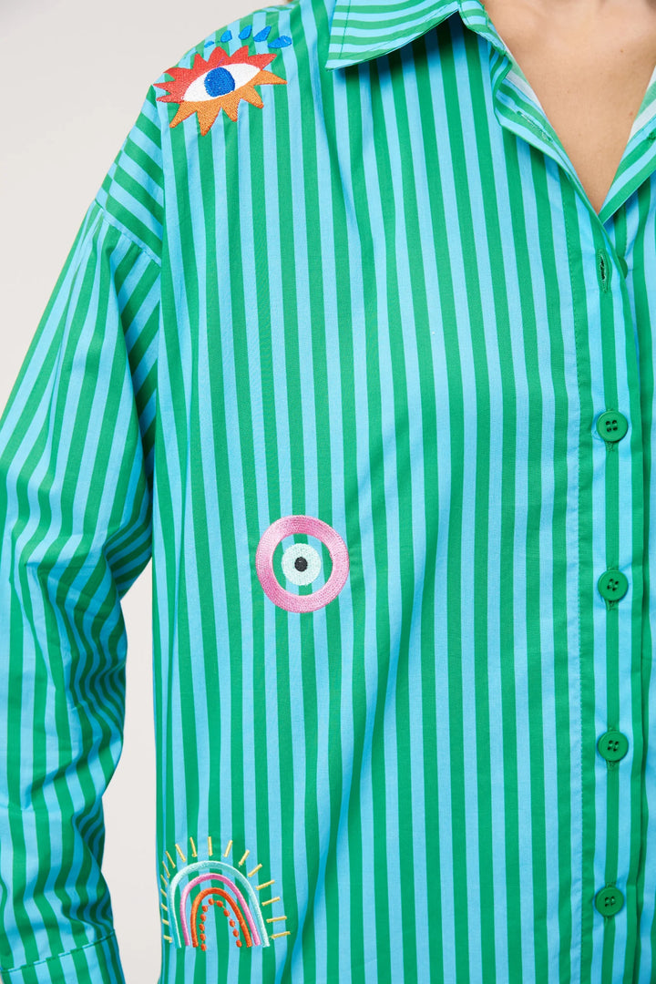 Mykonos Embroidered Stripe Shirt - Green