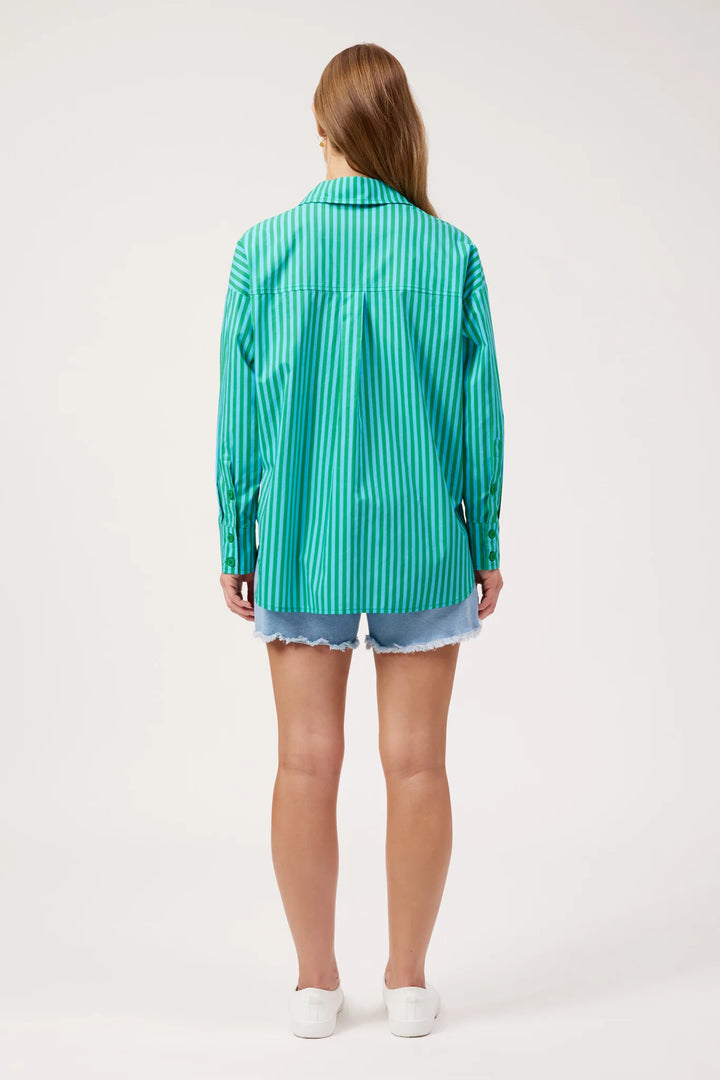 Mykonos Embroidered Stripe Shirt - Green