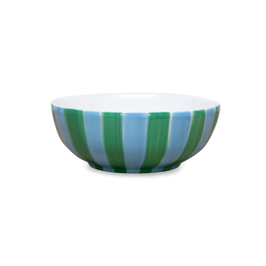 Medium Bowl | Green & Cornflower Stripe
