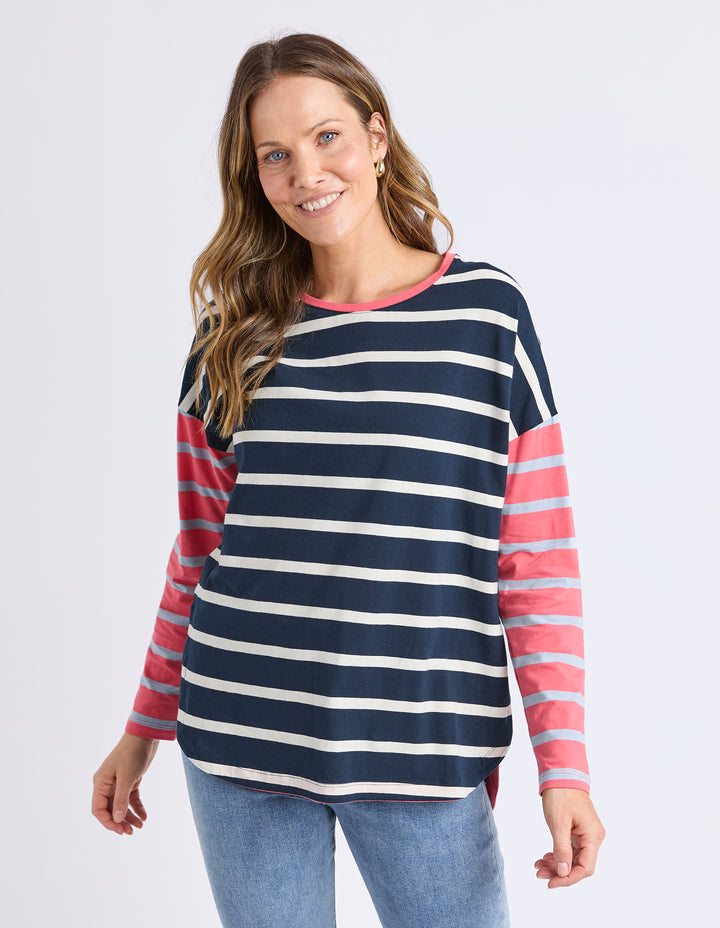 Elm Marta Stripe Long Sleeve Tee - Charm PInk & Navy