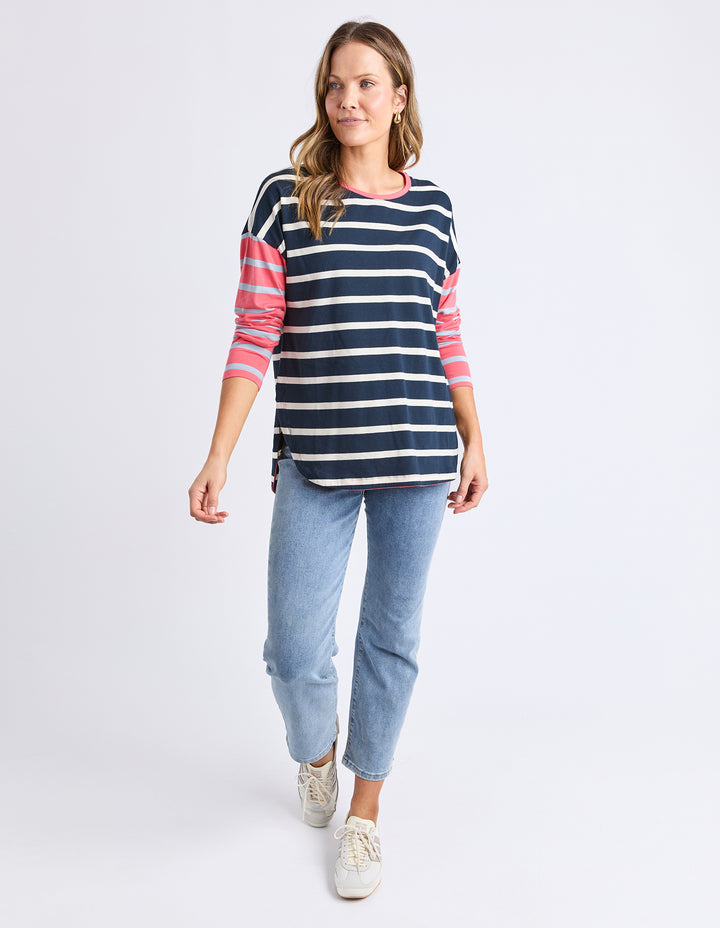 Elm Marta Stripe Long Sleeve Tee - Charm PInk & Navy