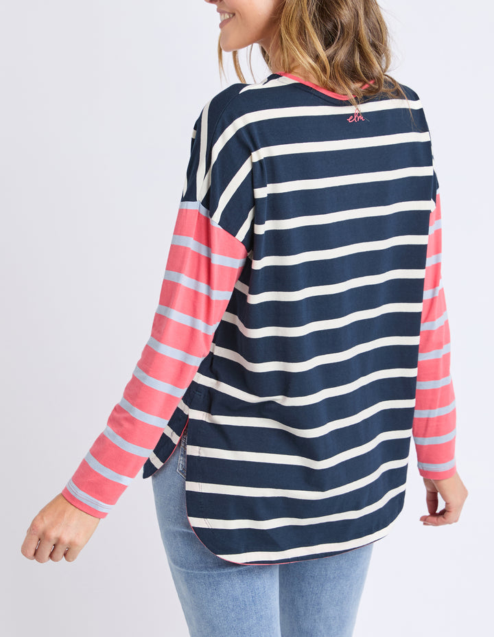 Elm Marta Stripe Long Sleeve Tee - Charm PInk & Navy