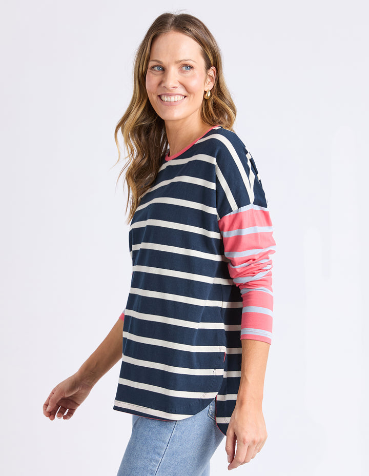Elm Marta Stripe Long Sleeve Tee - Charm PInk & Navy