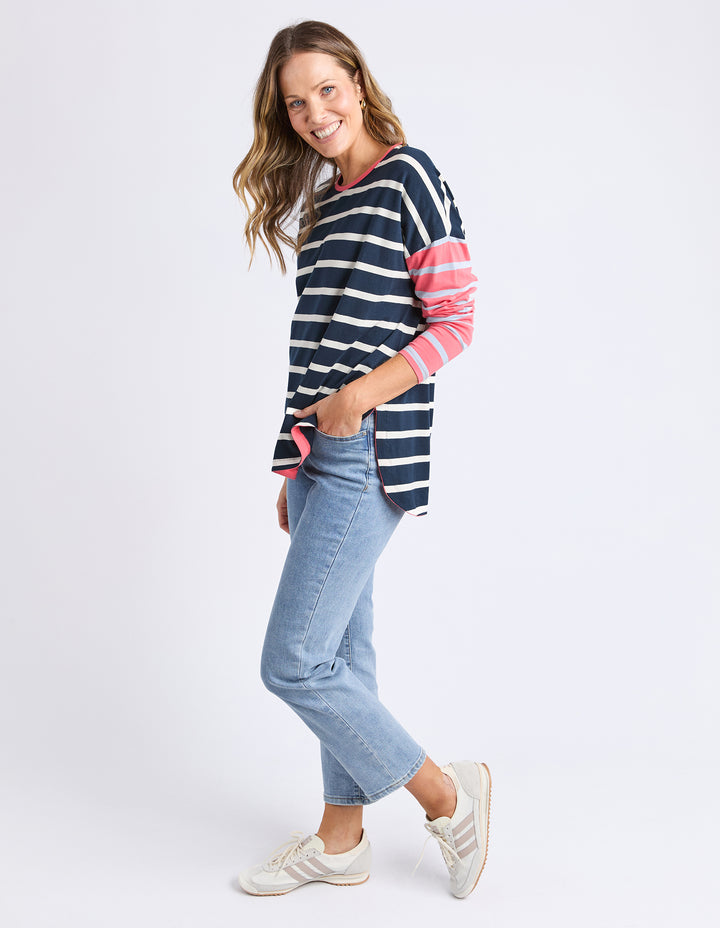 Elm Marta Stripe Long Sleeve Tee - Charm PInk & Navy