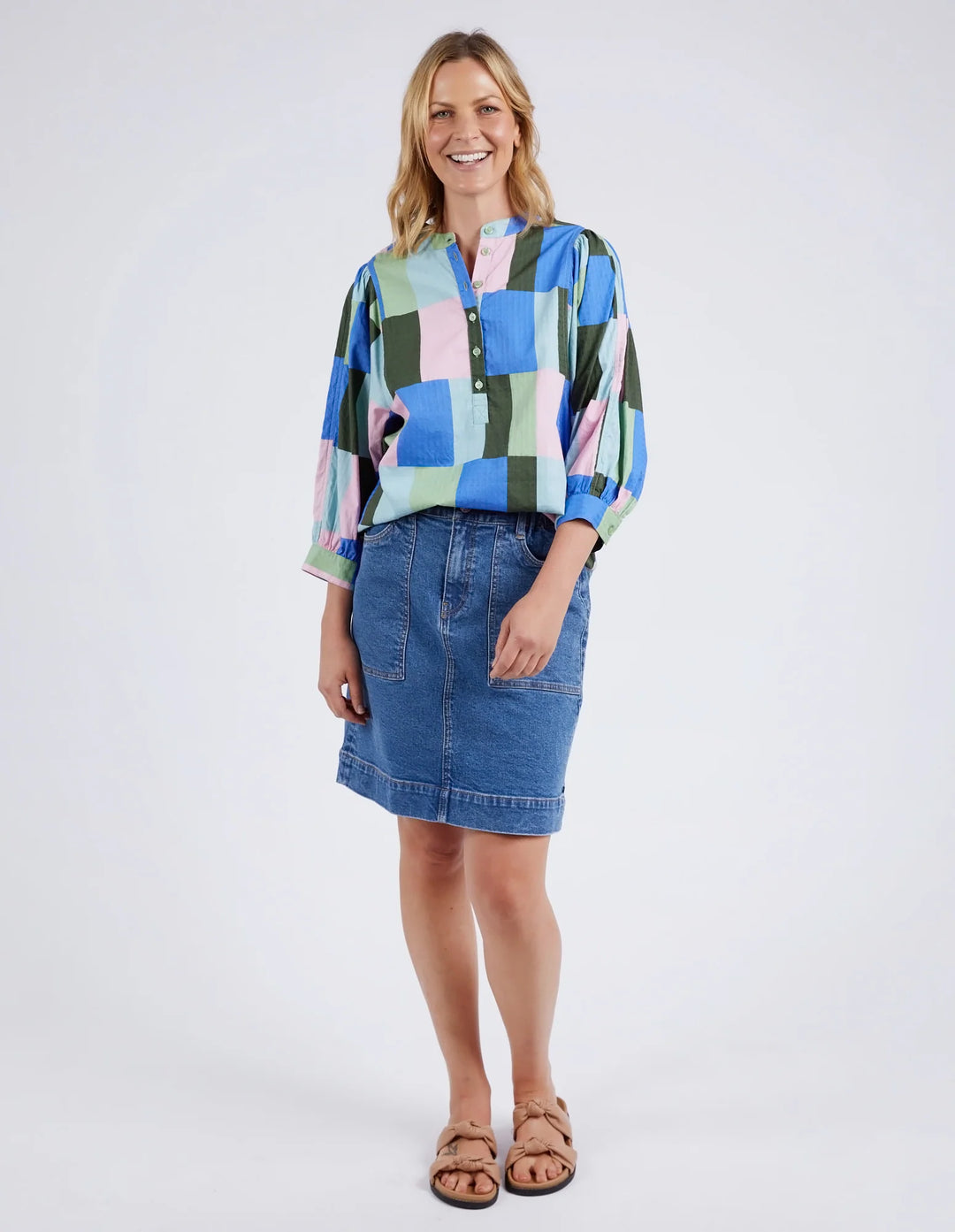 Elm Odyssey Shirt - Blue / Green Print