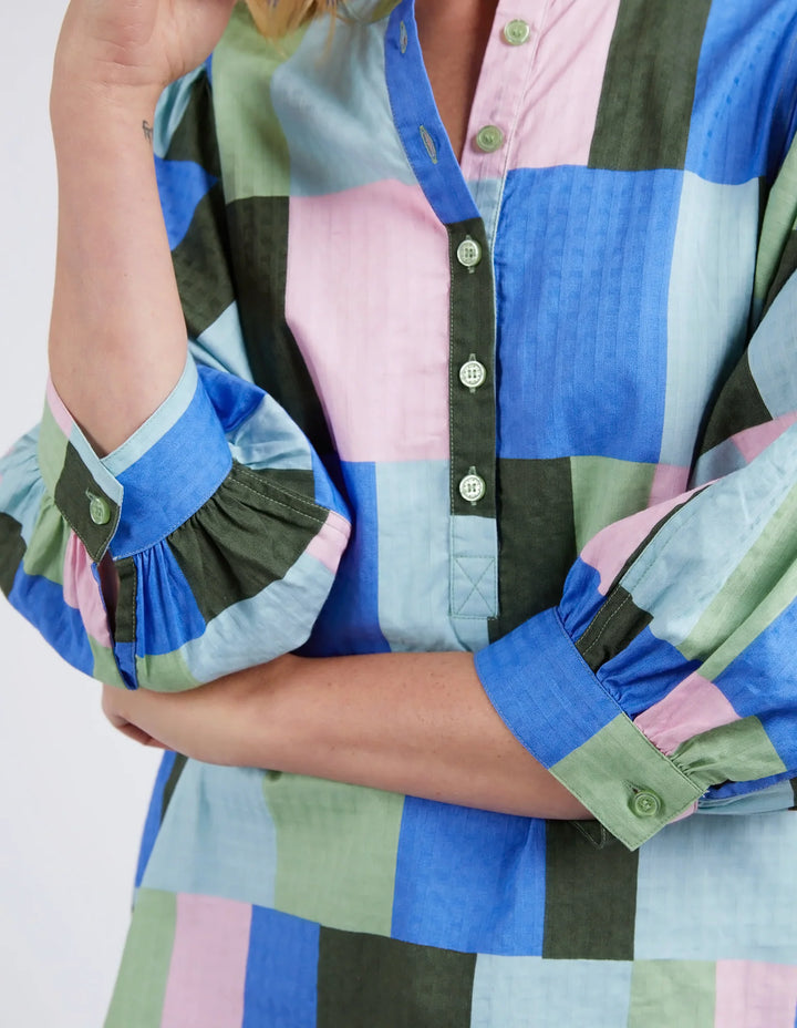 Elm Odyssey Shirt - Blue / Green Print