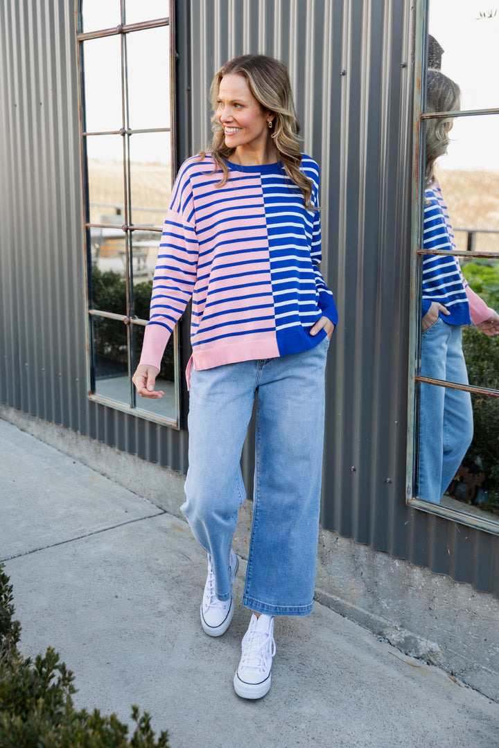 Louise Spliced Knit - Deep Blue / Pink Blush