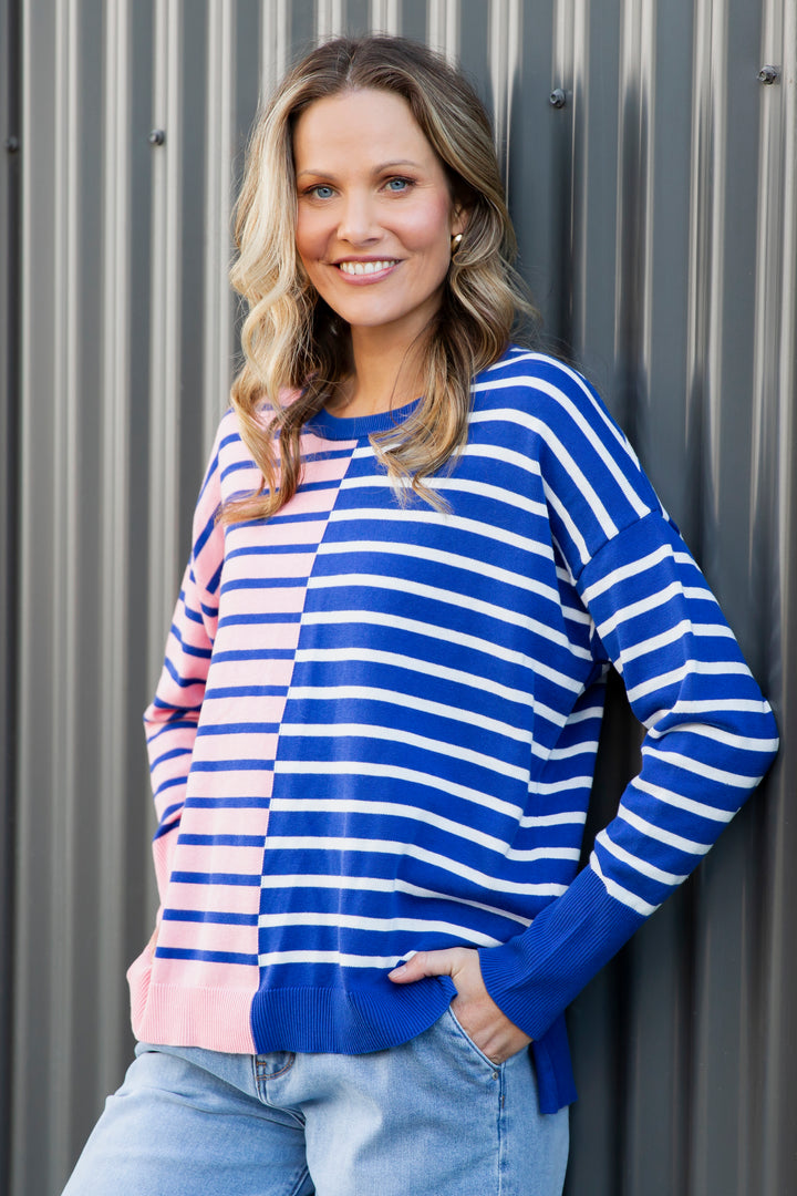 Louise Spliced Knit - Deep Blue / Pink Blush