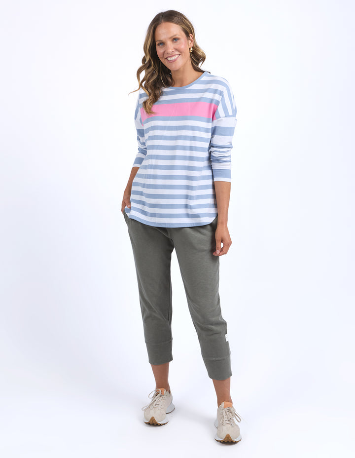 Elm Queue L/S Tee - Steel Blue Stripe