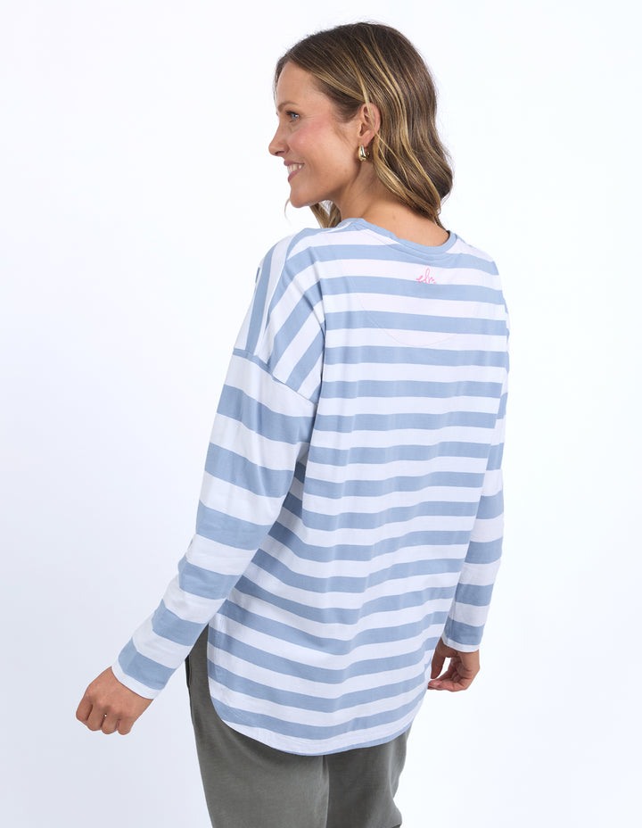 Elm Queue L/S Tee - Steel Blue Stripe