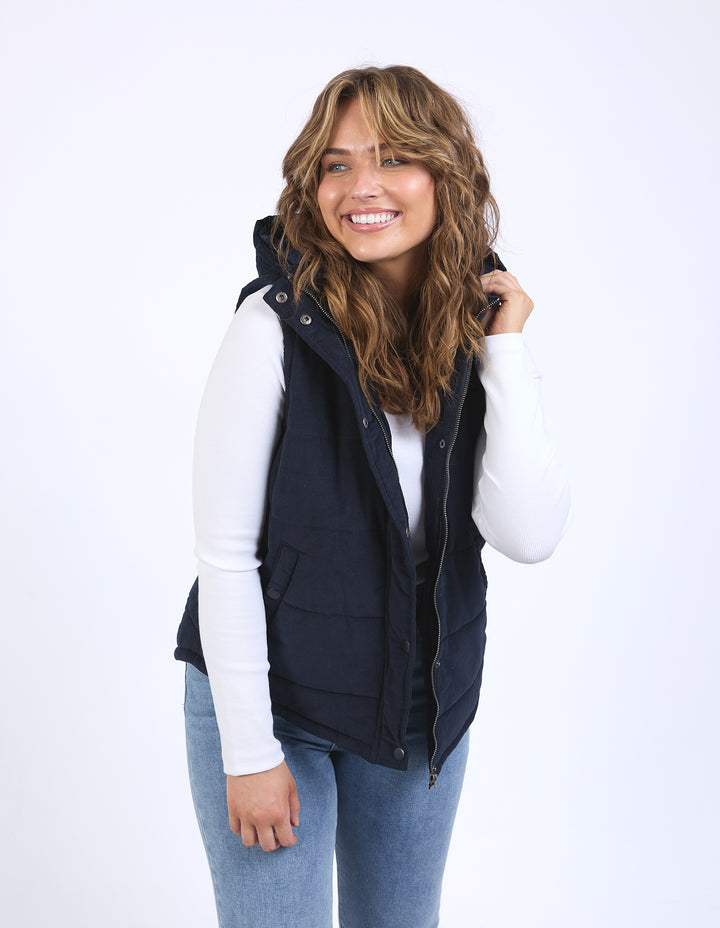 Elm Cord Puffer Vest - Navy