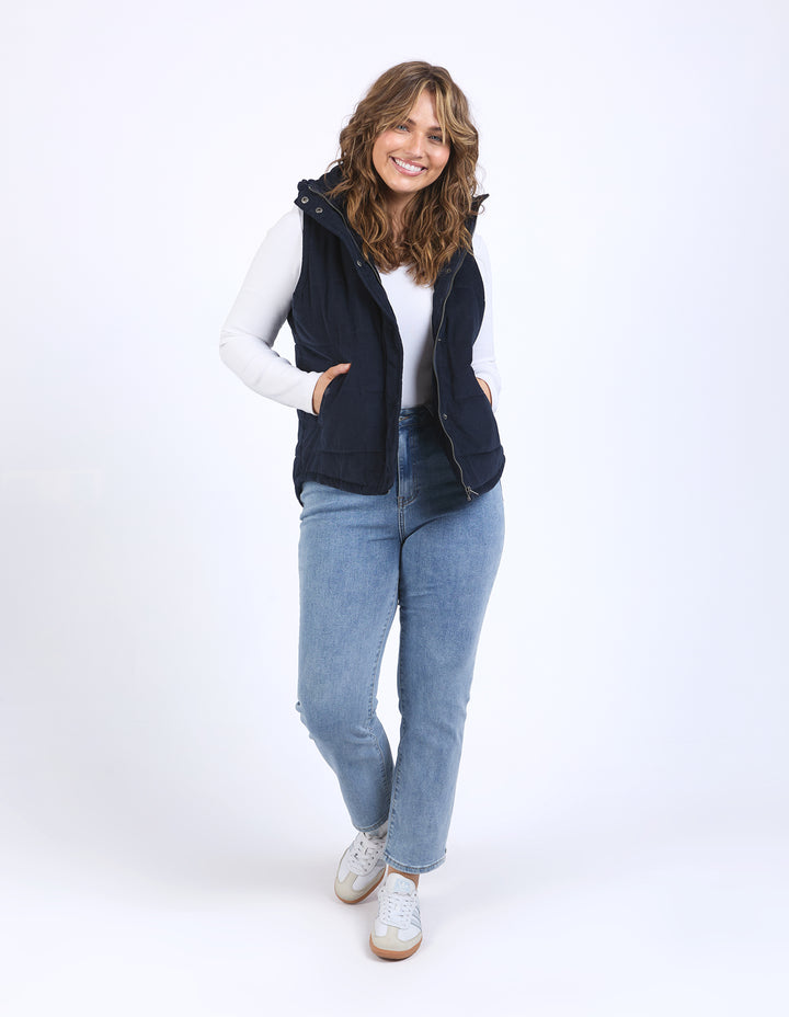 Elm Cord Puffer Vest - Navy