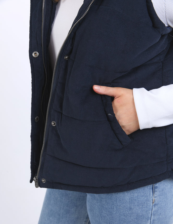 Elm Cord Puffer Vest - Navy