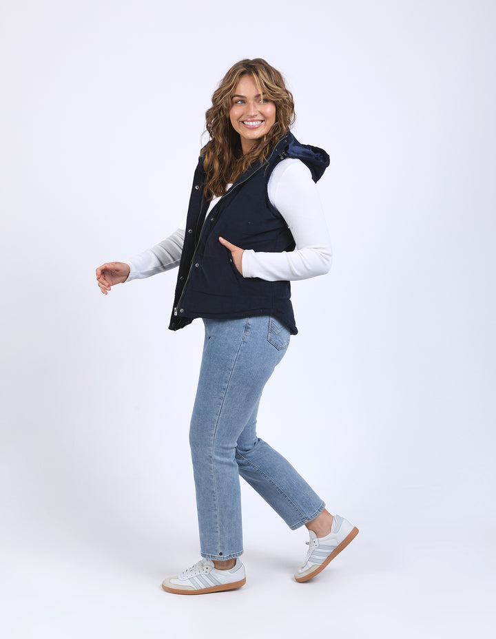 Elm Cord Puffer Vest - Navy