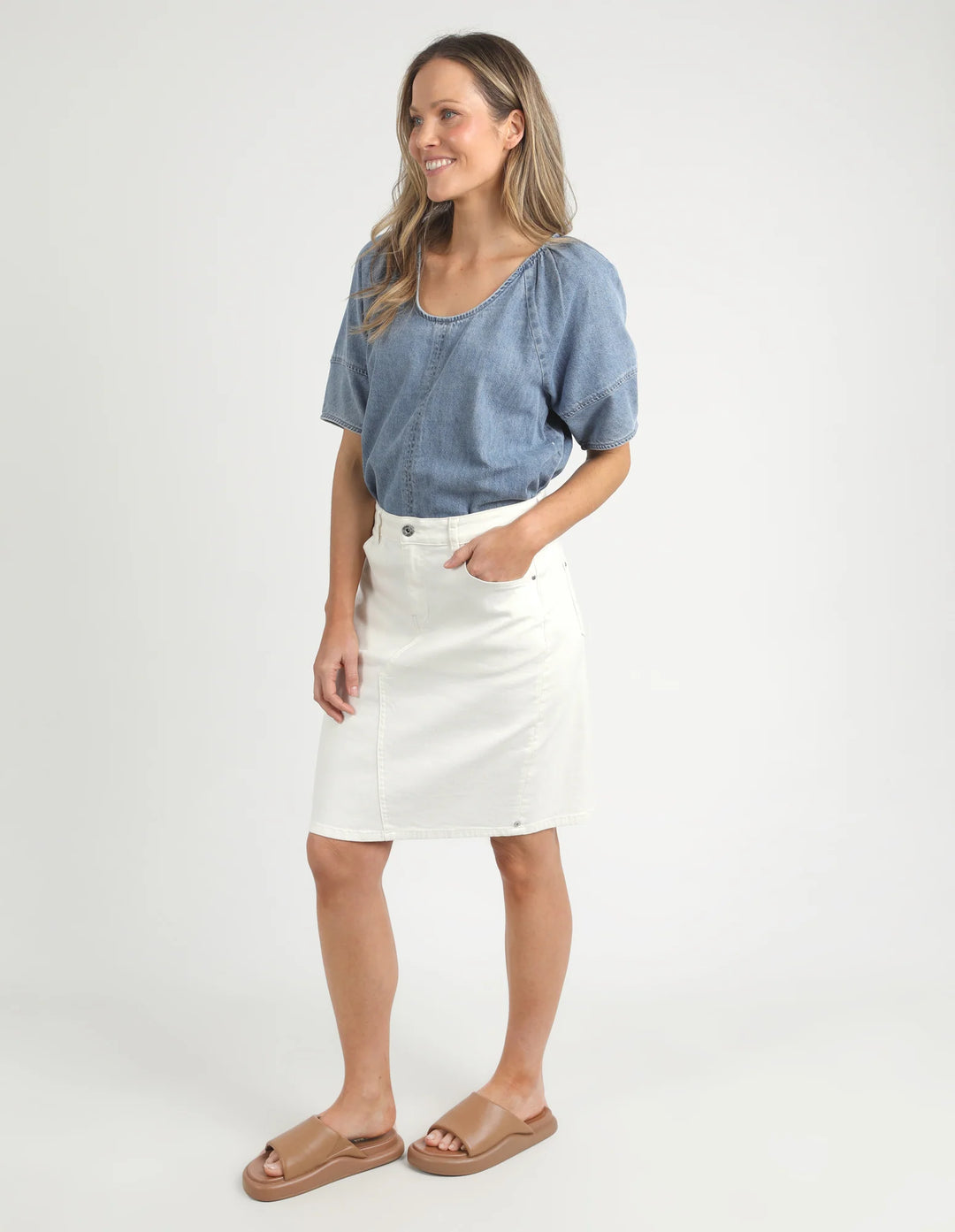 Elm Belle Denim Skirt - Vintage White