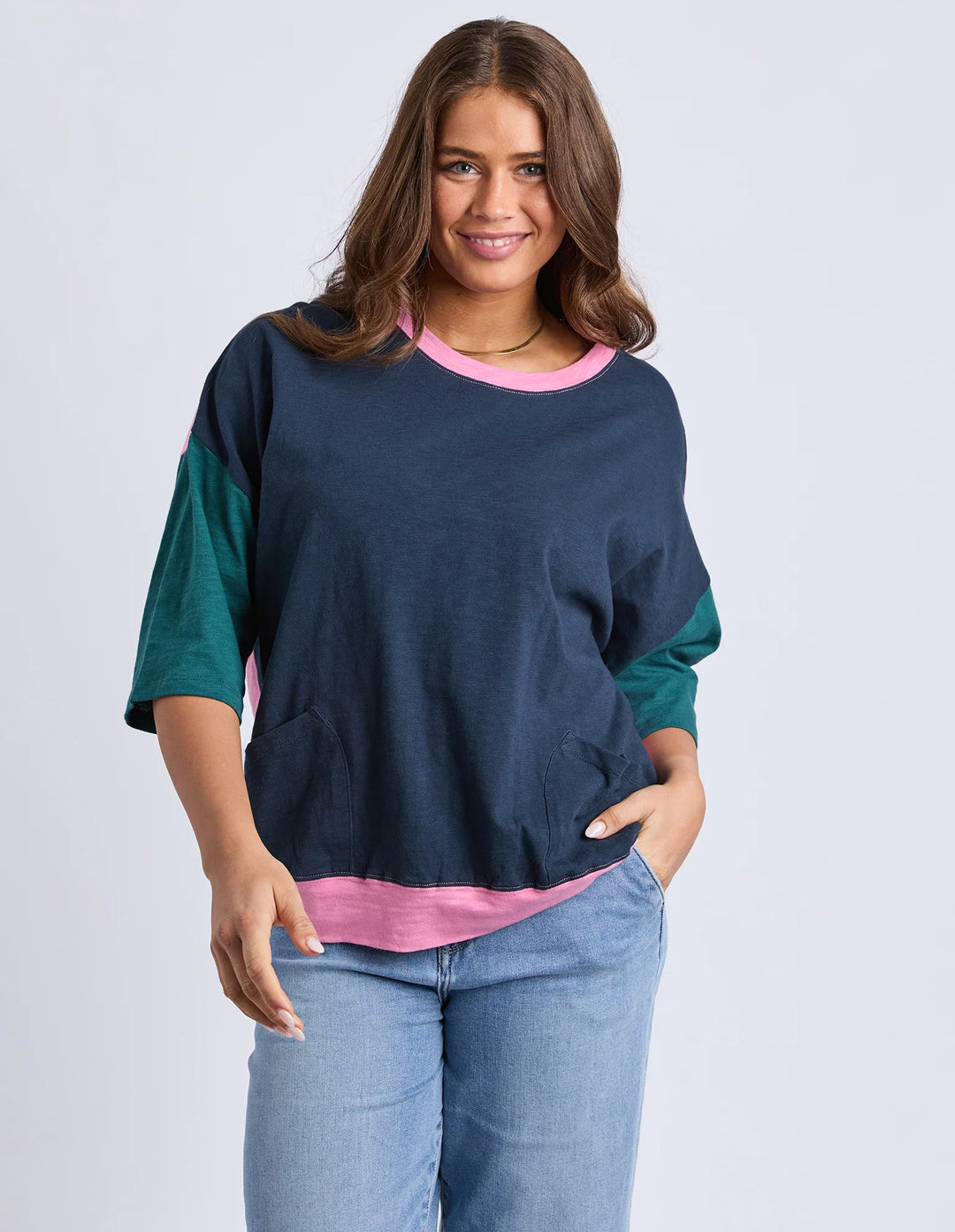 Elm Mazie Colour Block Sweat Teal/Navy/Quartz