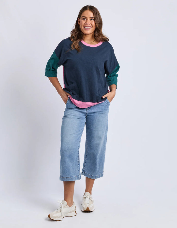 Elm Mazie Colour Block Sweat Teal/Navy/Quartz