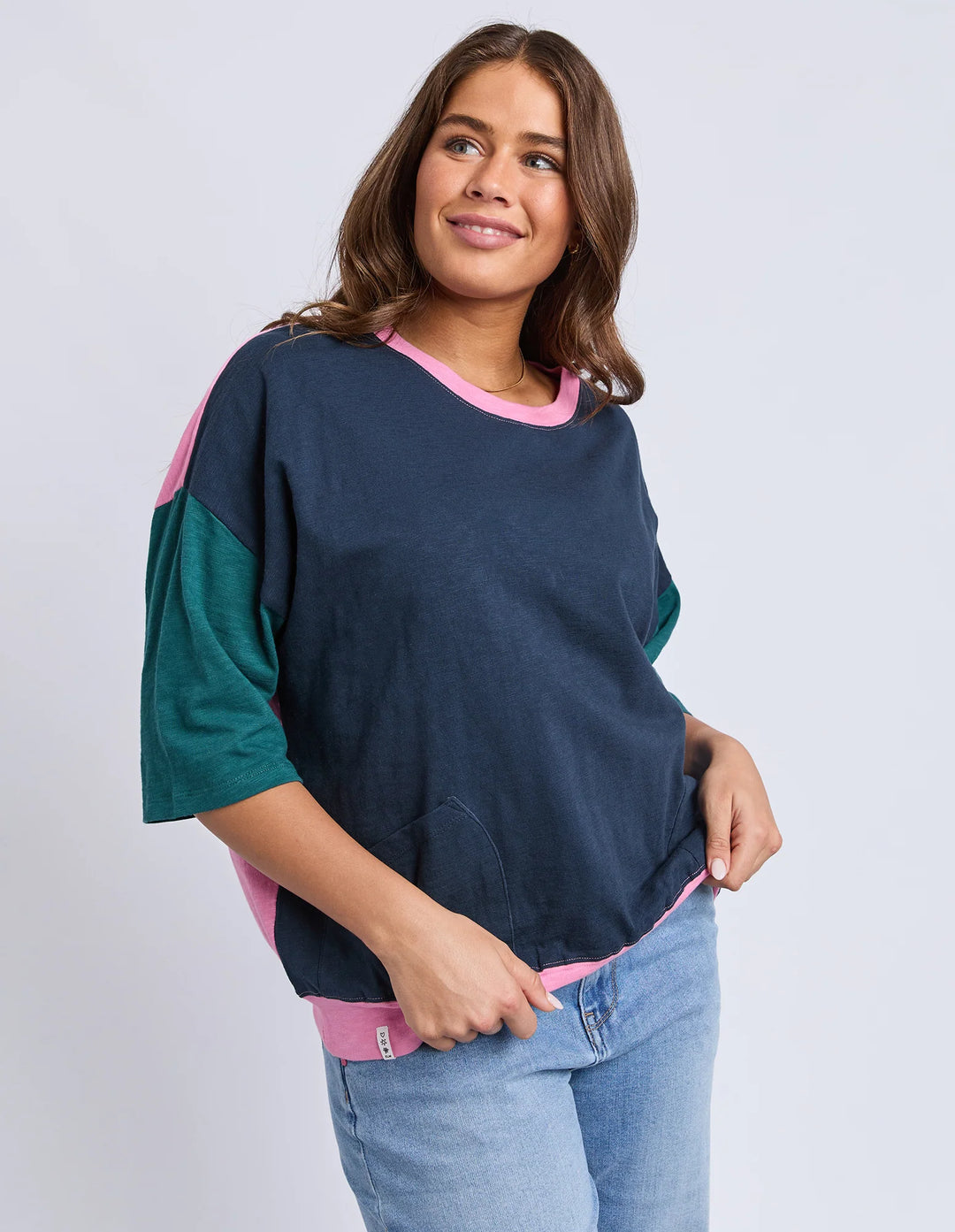 Elm Mazie Colour Block Sweat Teal/Navy/Quartz