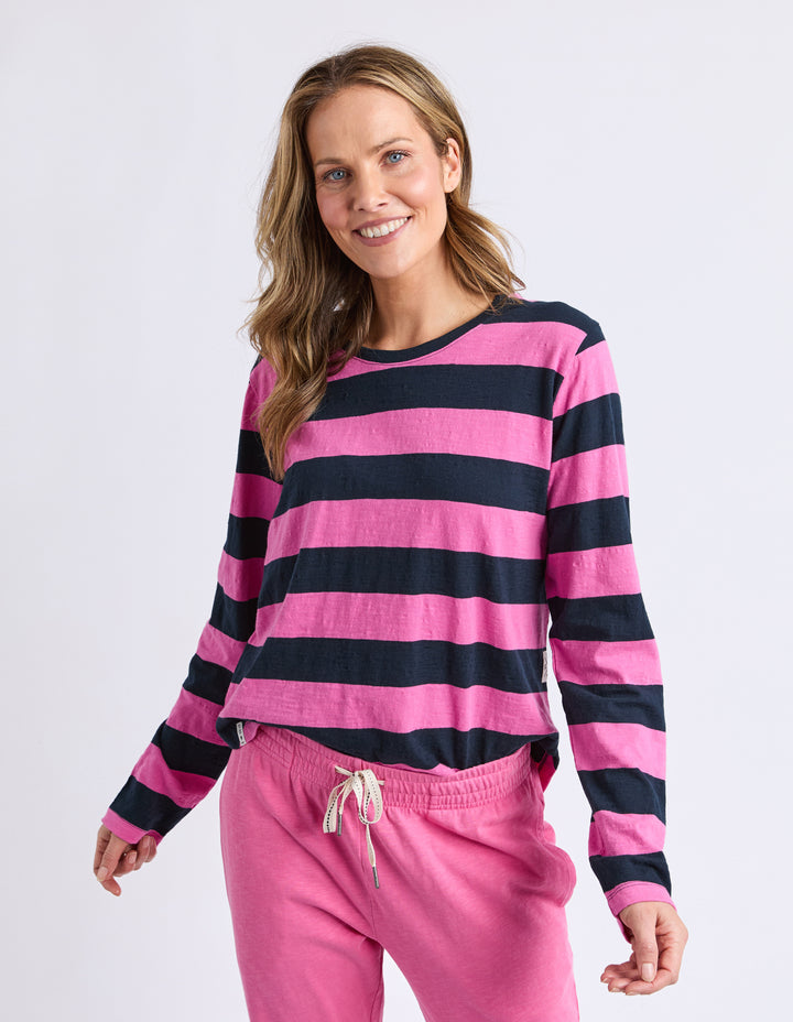 Elm Spritz Stripe Long Sleeve Tee Hot Pink/Navy