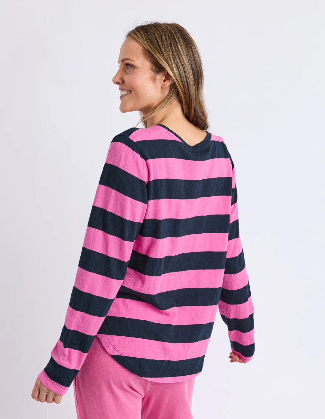 Elm Spritz Stripe Long Sleeve Tee Hot Pink/Navy