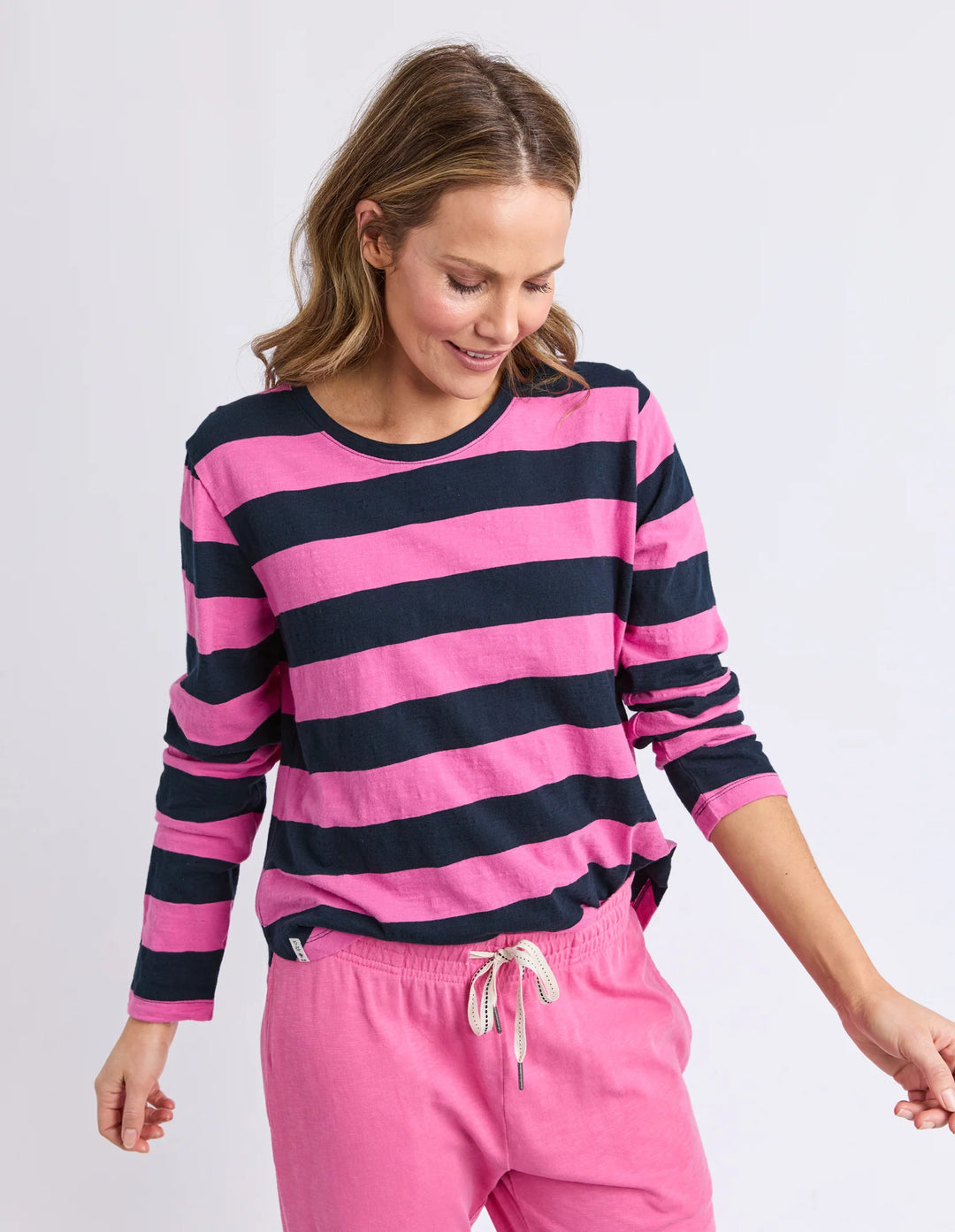Elm Spritz Stripe Long Sleeve Tee Hot Pink/Navy