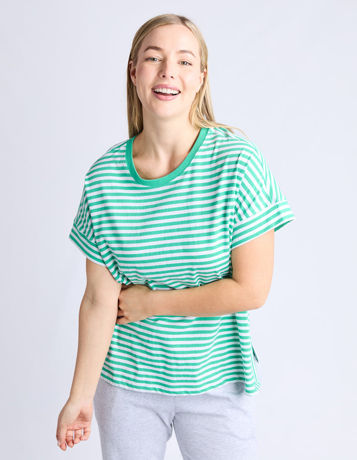 Elm Yara Tee S/S - Green + White Stripe