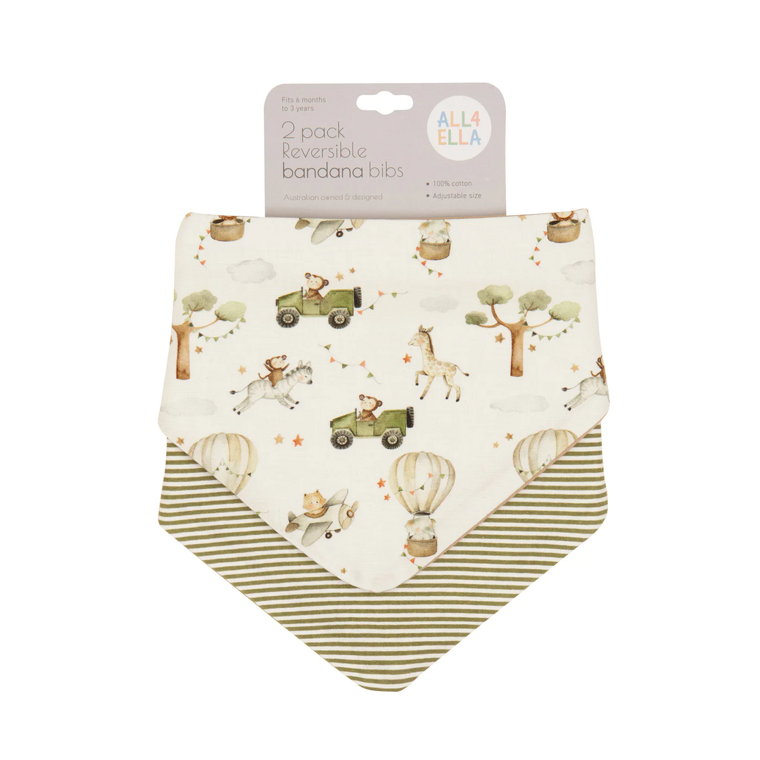 All4Ella Bandana Bibs 2pk - Monkey Carnival
