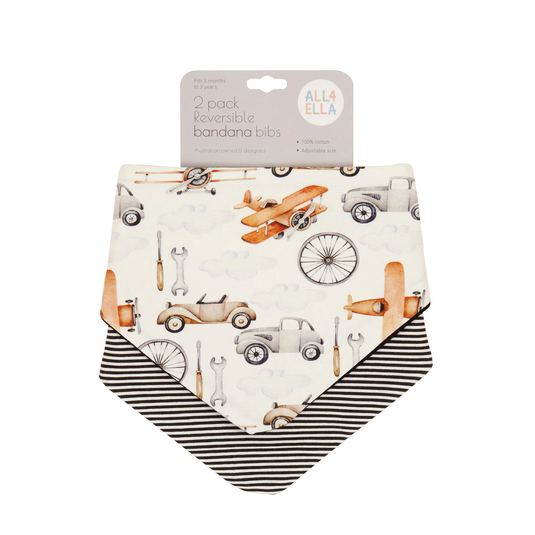 All4Ella Bandana Bibs 2pk - Lined Vehicle