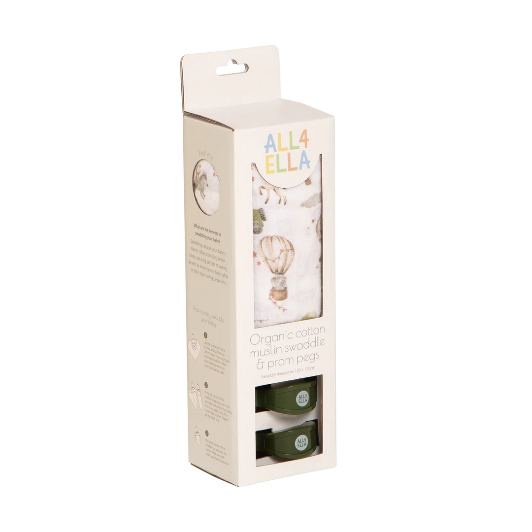 All4Ella Organic Muslin & 2 Pram Peg Box Set - Monkey Carnival