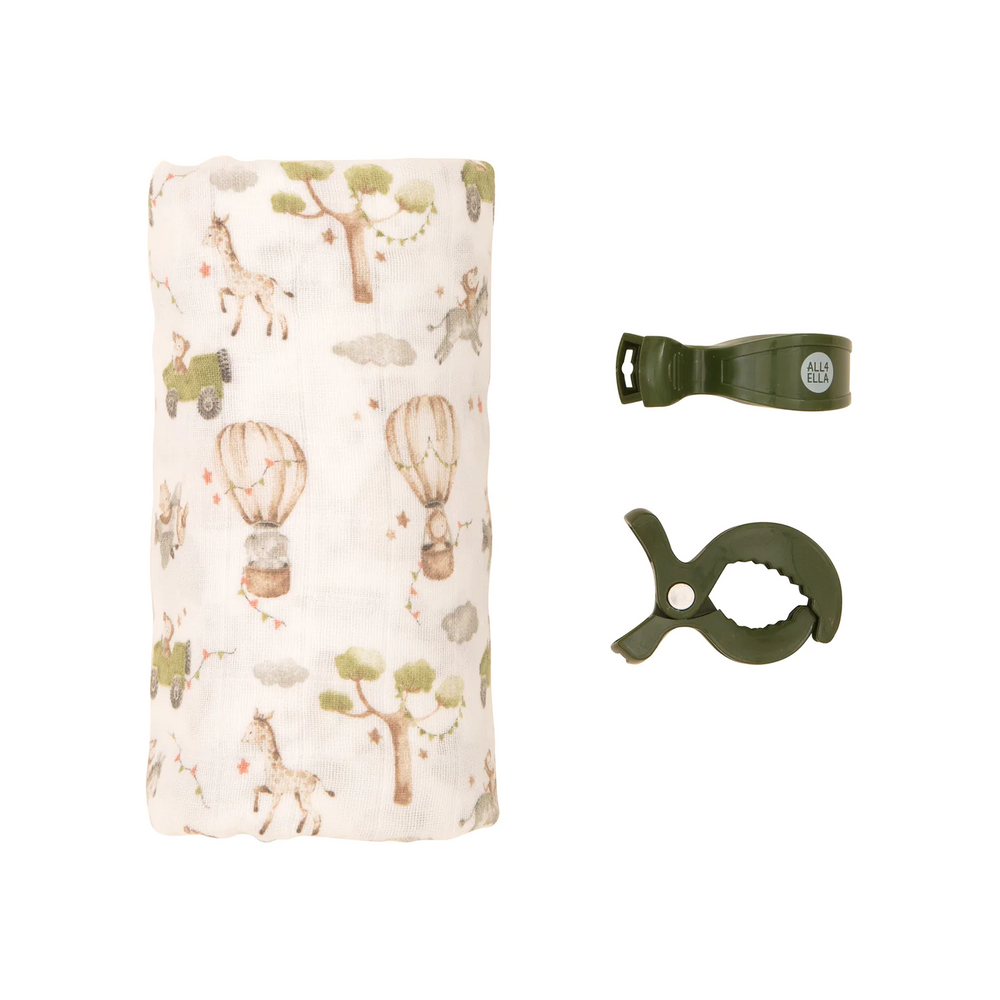 All4Ella Organic Muslin & 2 Pram Peg Box Set - Monkey Carnival