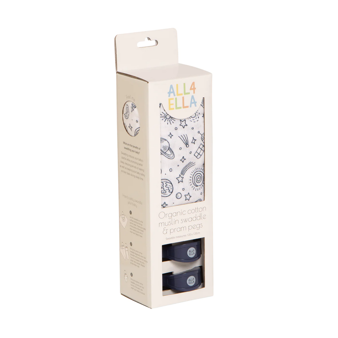 All4Ella Organic Muslin & 2 Pram Peg Box Set - Outer Space