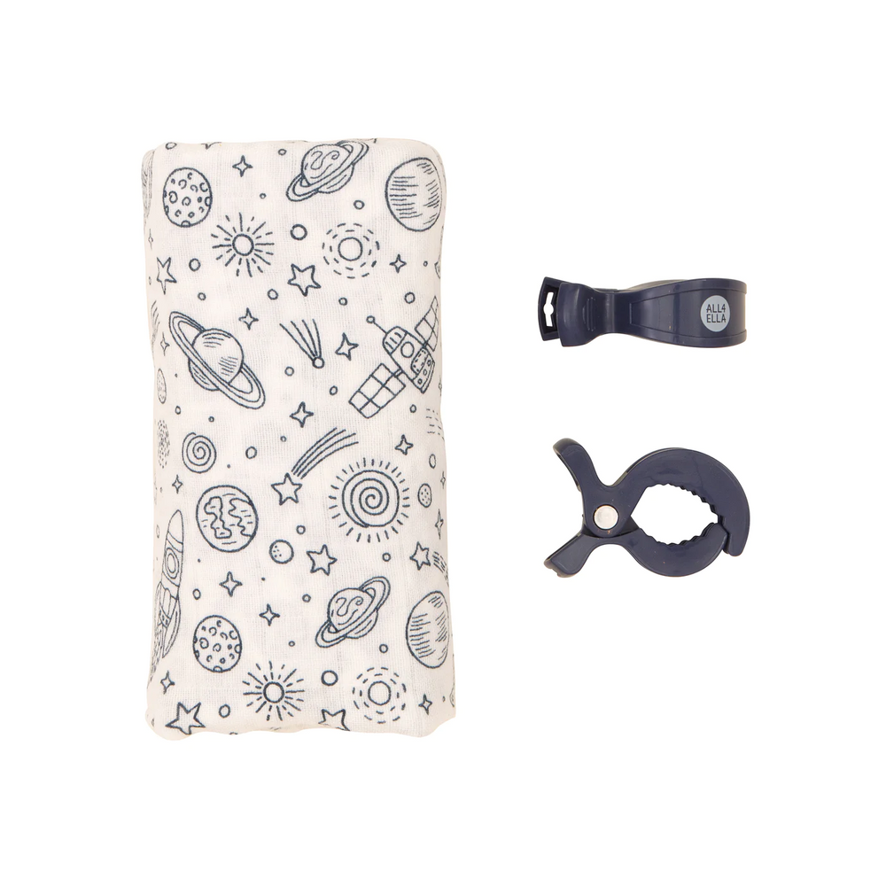 All4Ella Organic Muslin & 2 Pram Peg Box Set - Outer Space