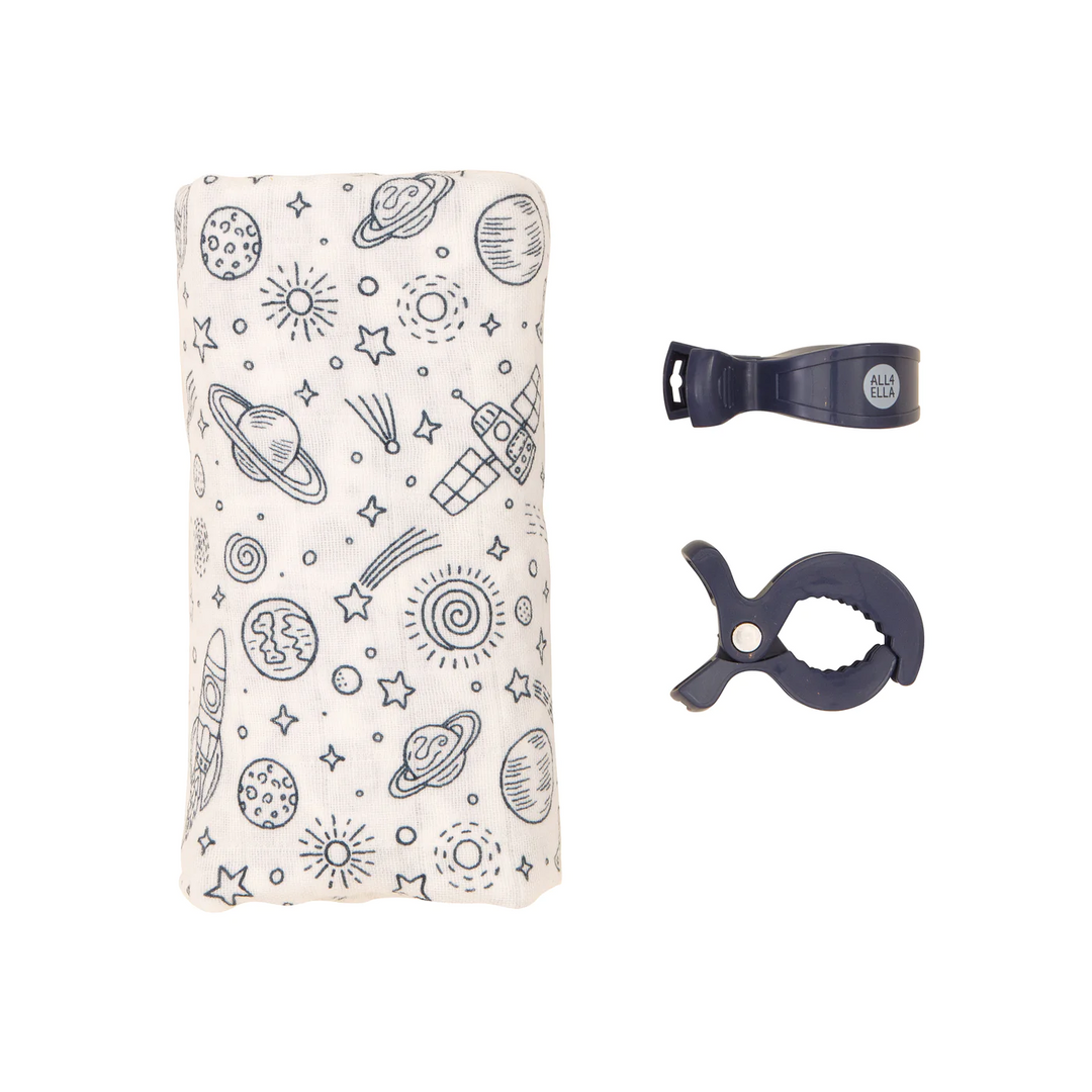 All4Ella Organic Muslin & 2 Pram Peg Box Set - Outer Space