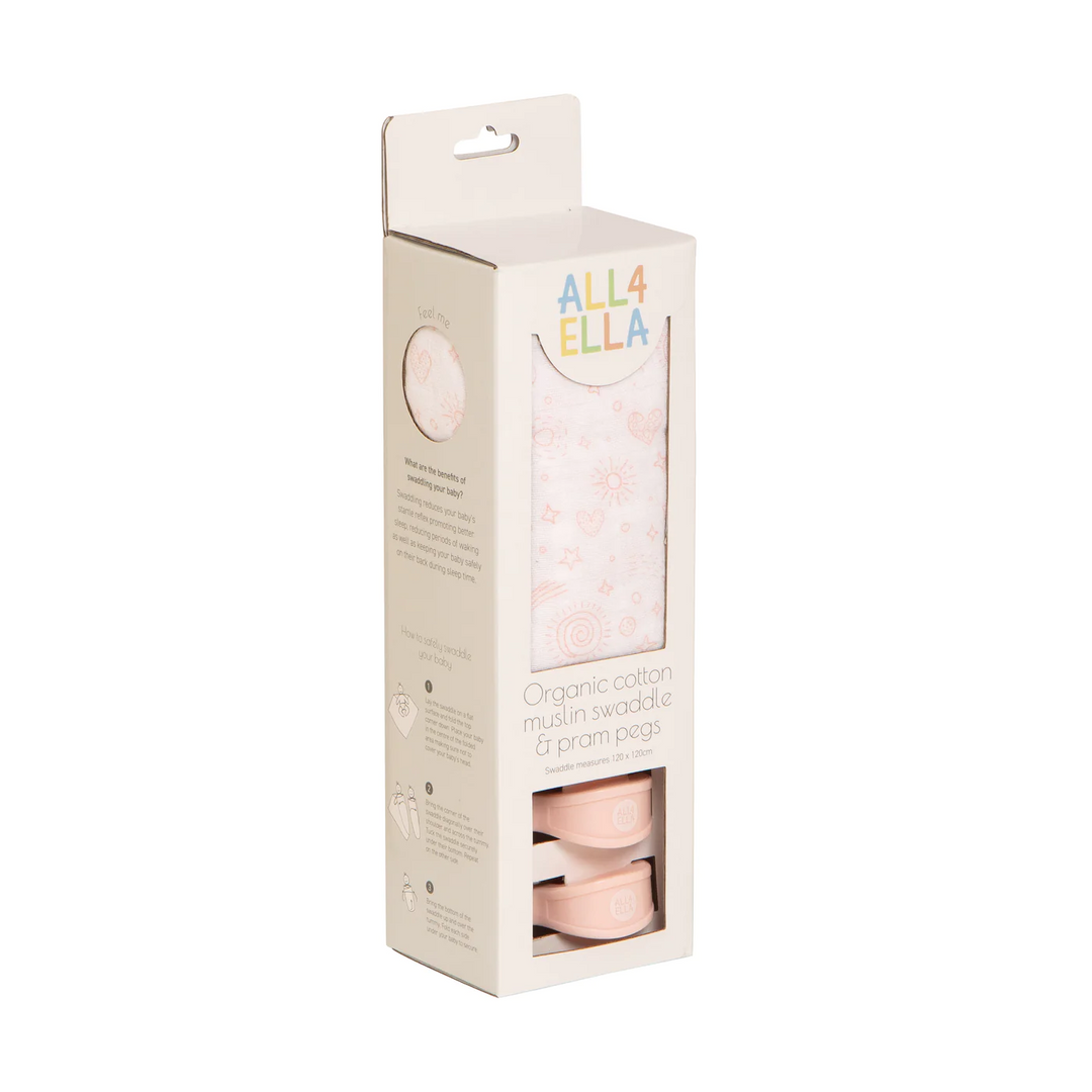 All4Ella Organic Muslin & 2 Pram Peg Box Set - Sweet Blush