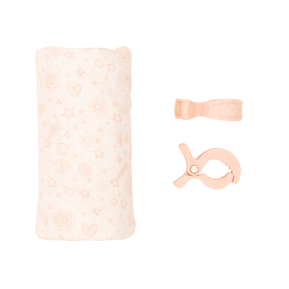 All4Ella Organic Muslin & 2 Pram Peg Box Set - Sweet Blush