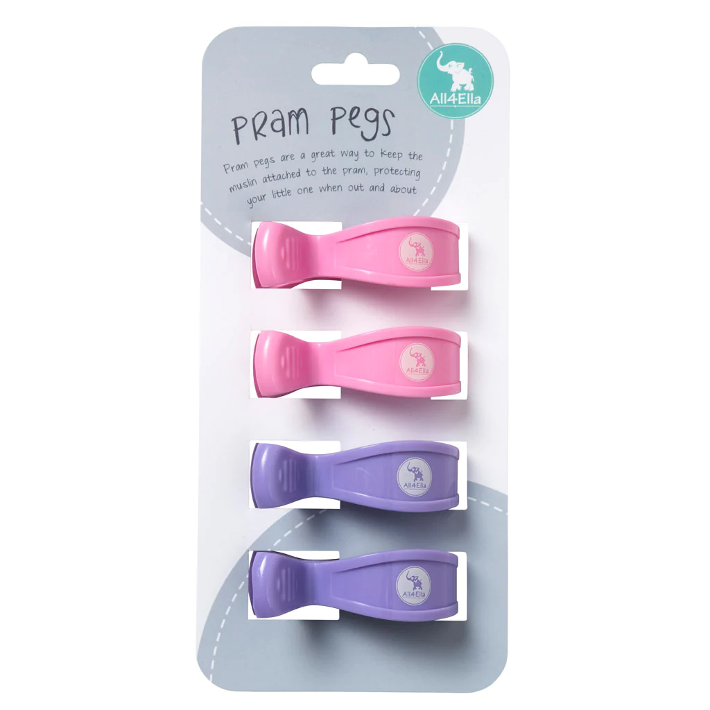 All4Ella 4 Pack Pram Pegs - Purple Pink Pastel