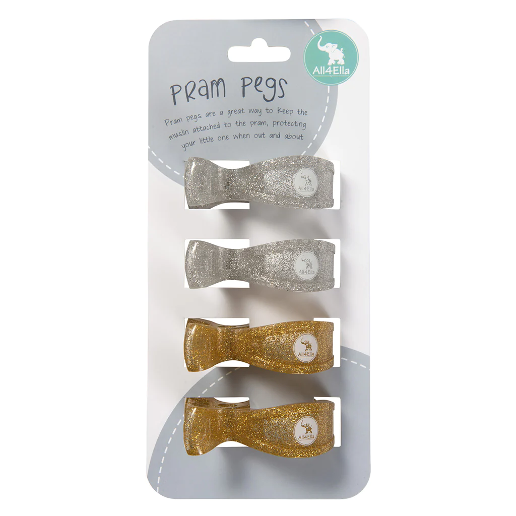 All4Ella 4 Pack Pram Pegs - Silver/Gold Glitter