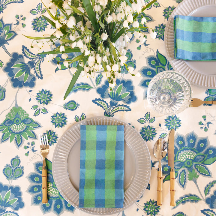 Aurora Table Cloth 8 Seater - Blue & Green on Green