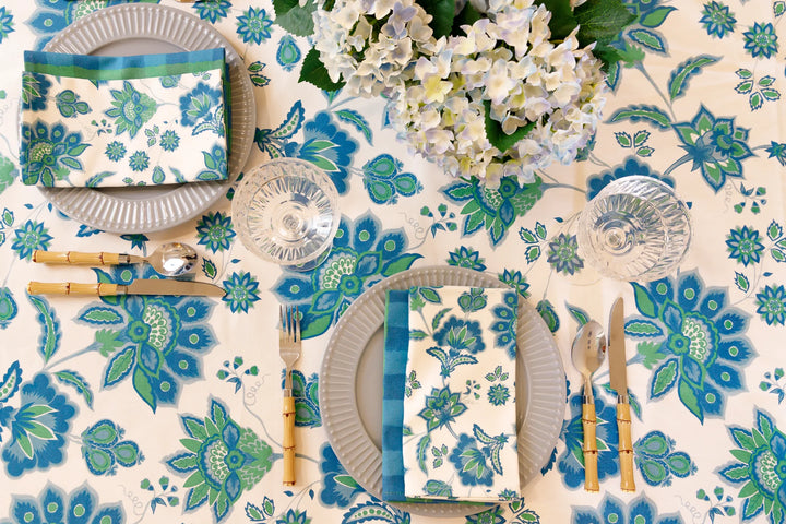 Aurora Table Cloth 8 Seater - Blue & Green on Green