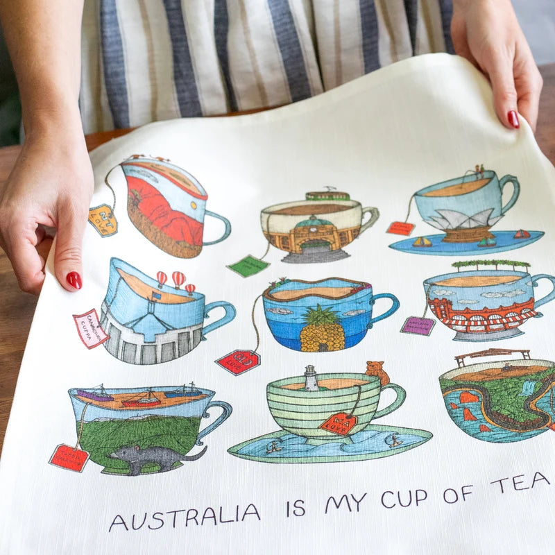 Aussie Teacups - Art Tea Towel