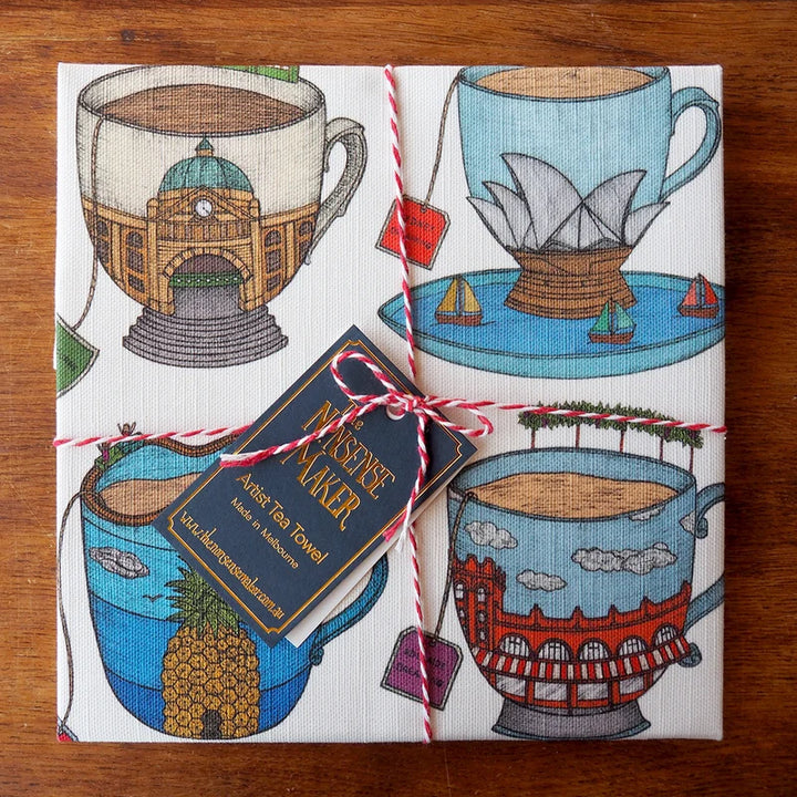 Aussie Teacups - Art Tea Towel