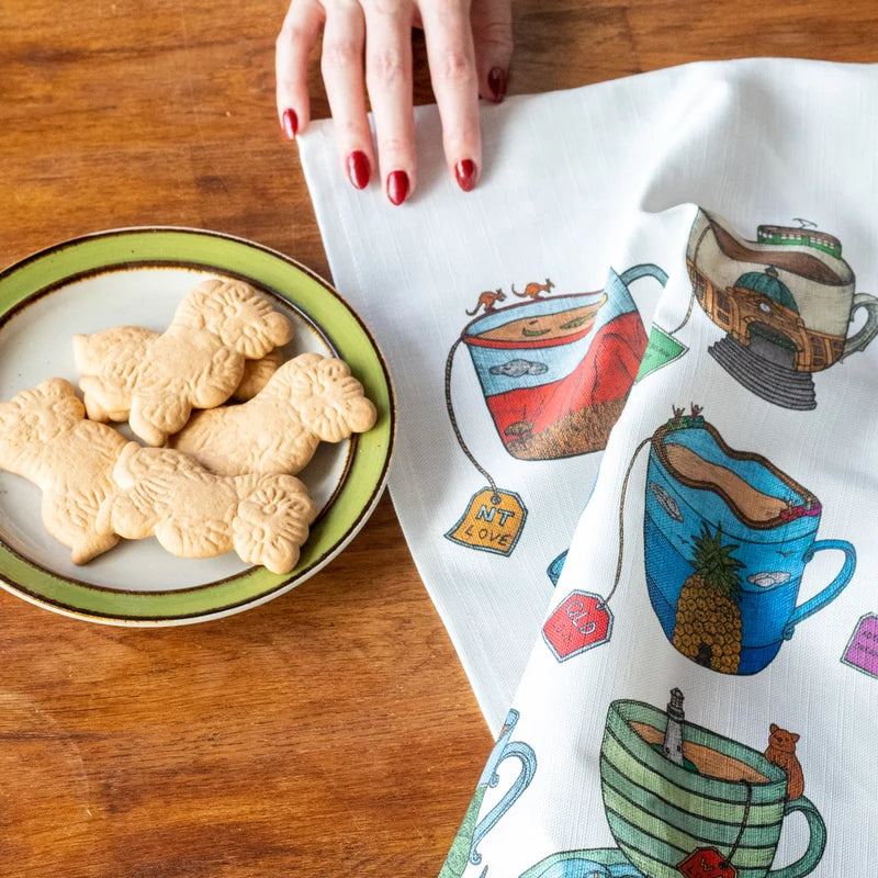 Aussie Teacups - Art Tea Towel