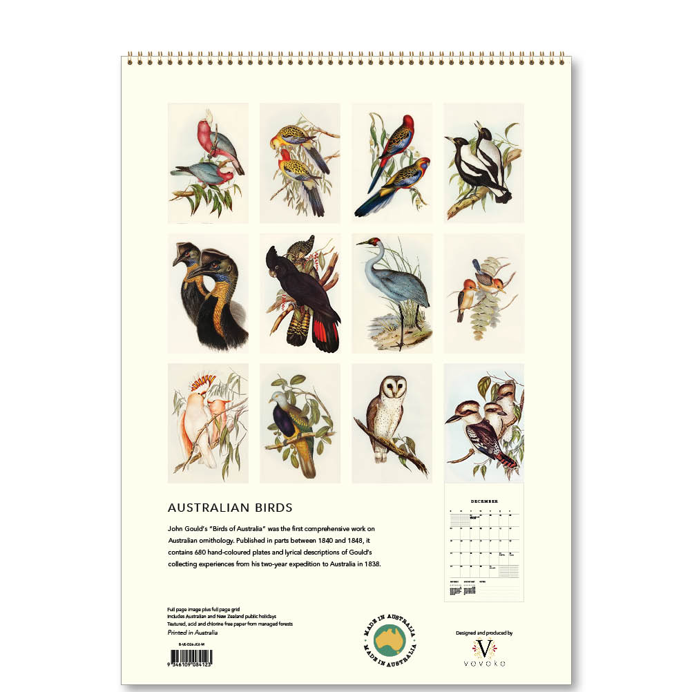 2026  Medium Calendar-Australian Birds-John Gould