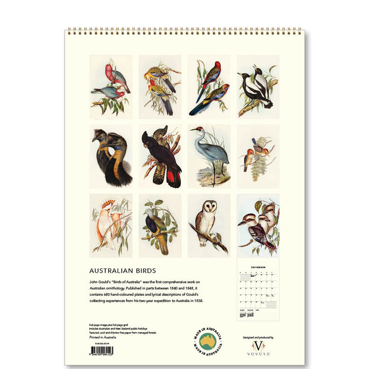2026  Medium Calendar-Australian Birds-John Gould