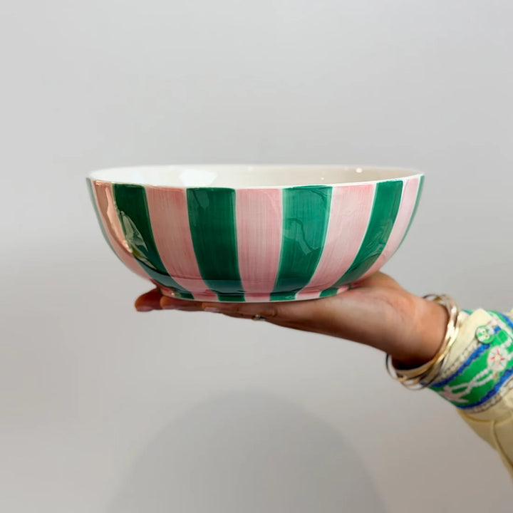 Salad Bowl | Pink & Green Stripe