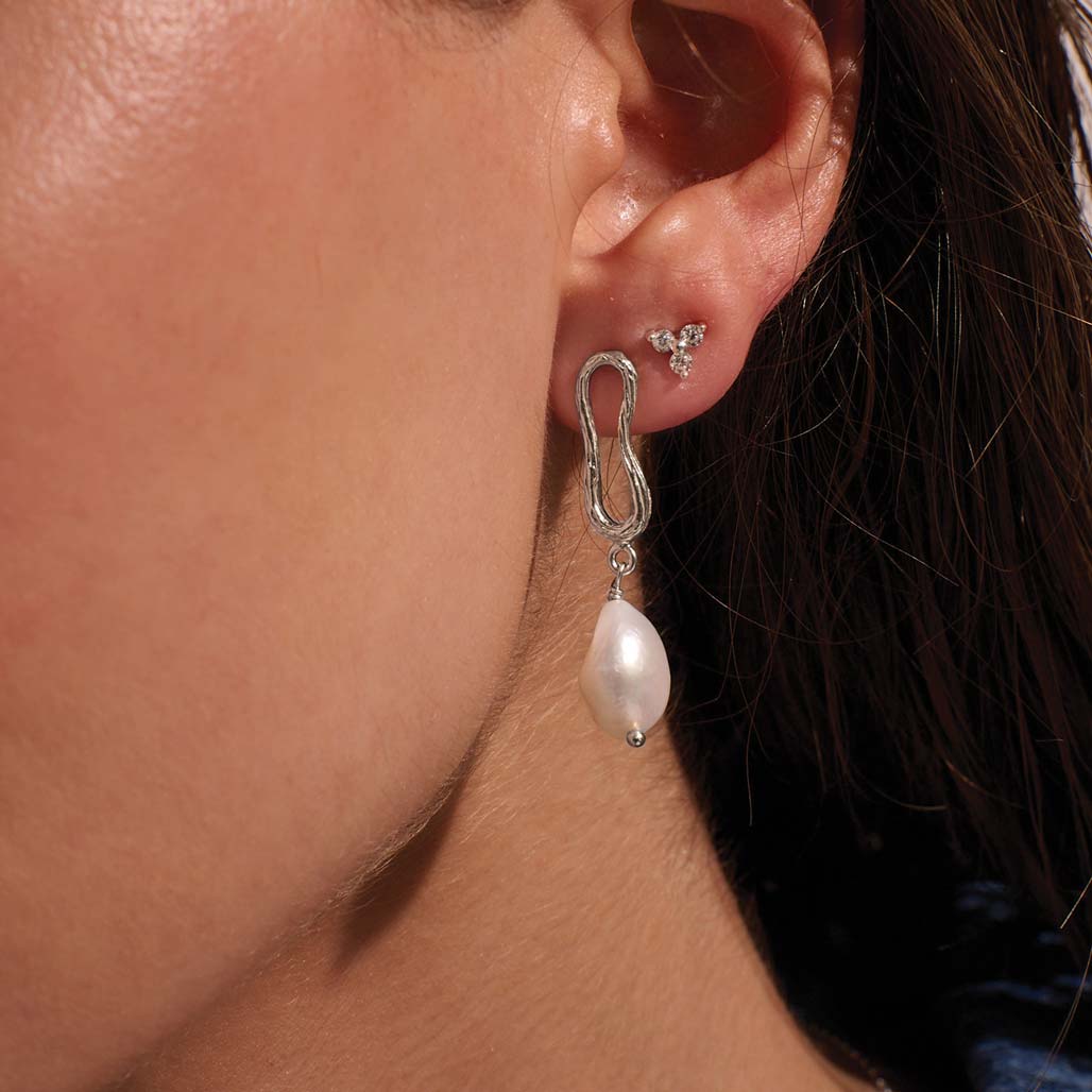 Eterna Baroque Pearl Earrings in Sterling Silver