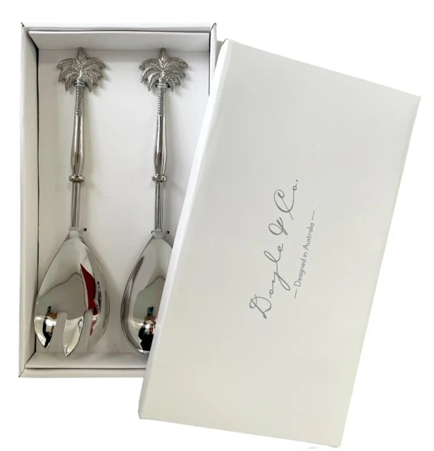 Palm Tree Salad Server 2pc Set - Silver