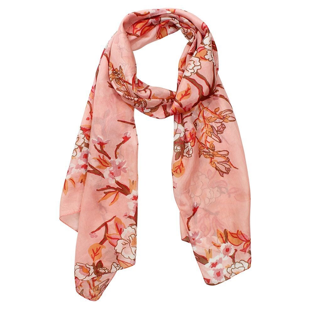 Kyoto Flower Print Silk Scarf - Coral