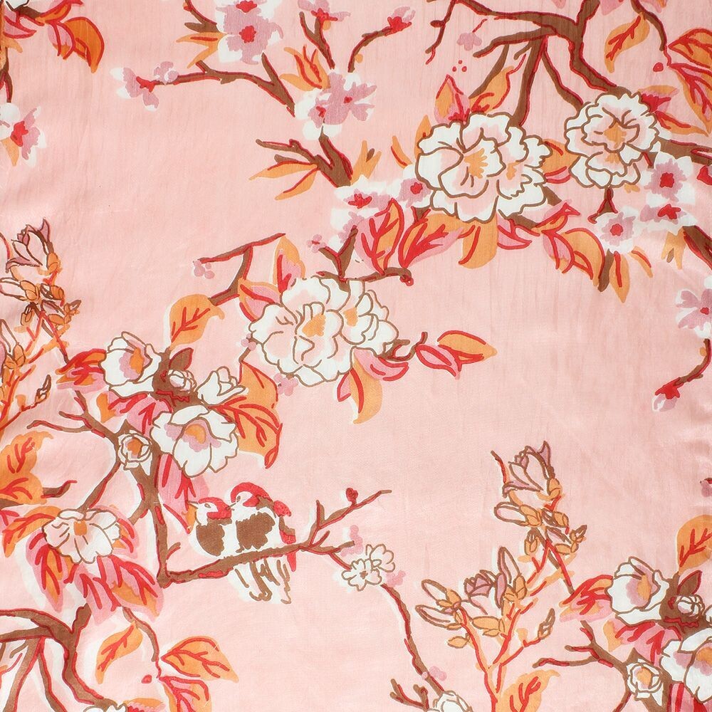 Kyoto Flower Print Silk Scarf - Coral