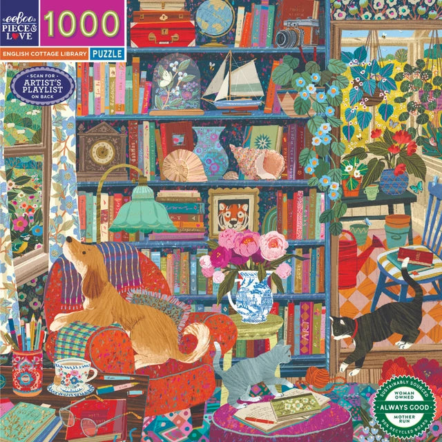 eeBoo 1000 Pc Puzzle - English Cottage Library